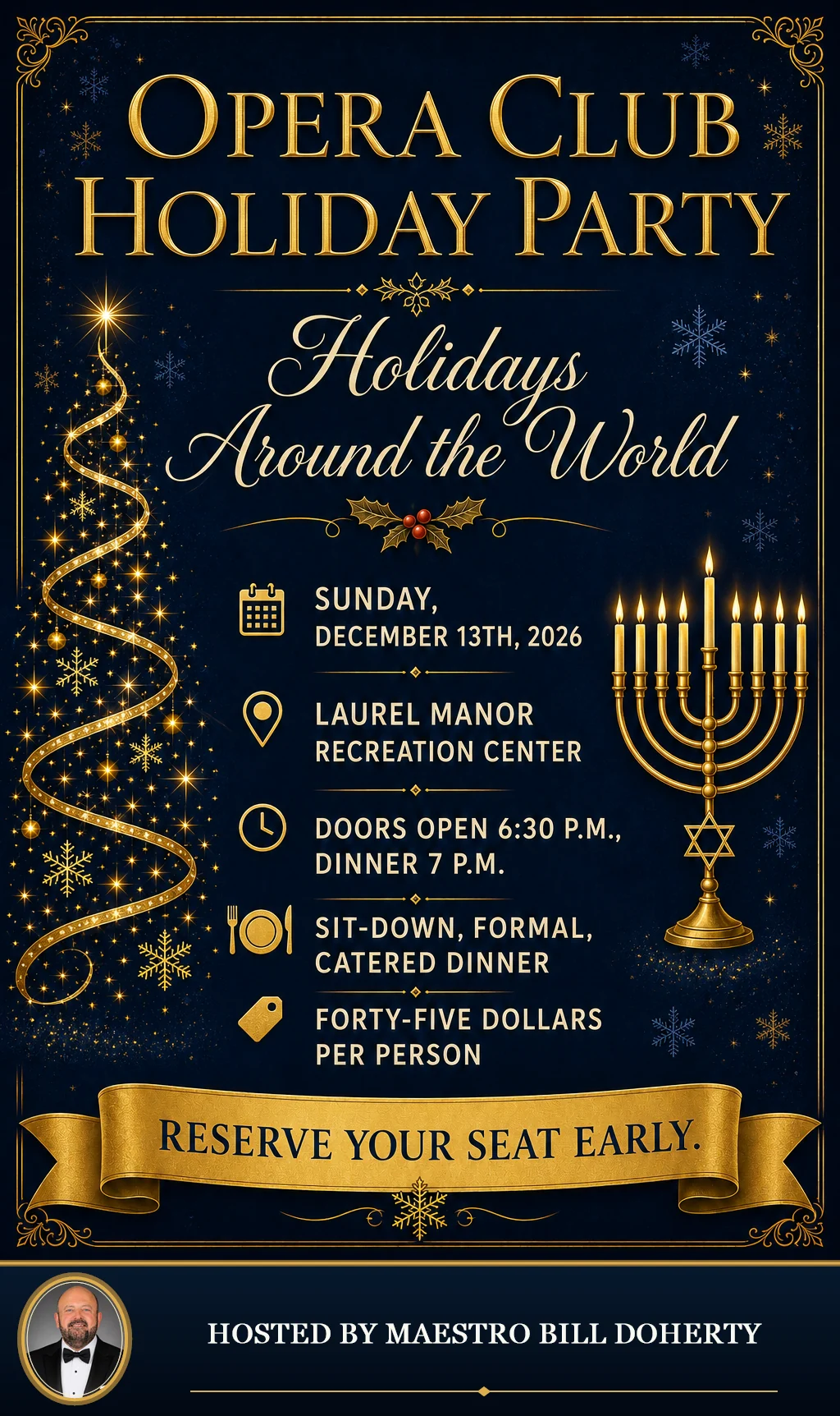 Opera Club Holiday Party: Holidays Around the World invitation hosted by Maestro Bill Doherty