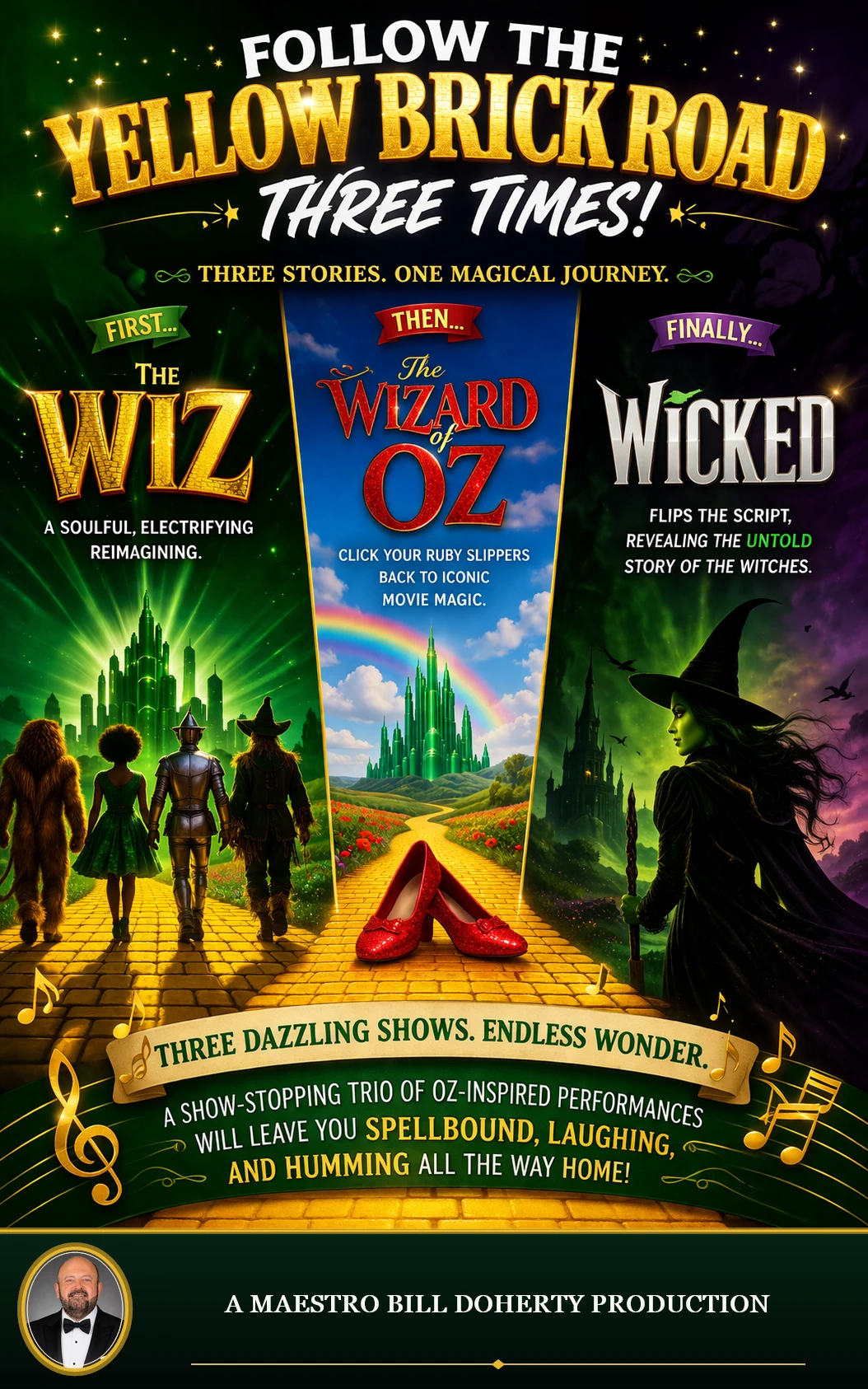 Official season artwork for Follow the Yellow Brick Road - Three Times!